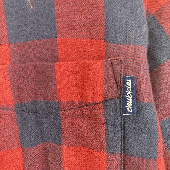 Chubbies Shirt Mens Large Red Blue Plaid Flannel Reversible Palm Tree Casual - Picture 6 of 12